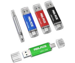 ABLAZE Lot de 5 clés USB de type C 32 Go double USB 3.0 + USB C pour iPhone 15, smartphone Android, ordinateur, tablette, Mac et ordinateur portable