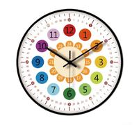 Ableholy Horloge murale silencieuse de 30,5 cm sans tic-tac pour enfants, salle de classe, outil d'apprentissage éducatif avec cadran en verre coloré (A)