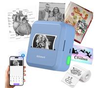 Ablemark Mini Imprimante Thermique Portable, Mini Imprimante Etiquette Autocollante avec 1 Roule, Imprimante sans Encre Etiqueteuse Bluetooth pour Notes d'Étude,Diagrammes Anatomiques (Bleu Souris)