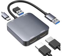ABLEWE Adaptateur USB 3.0 vers double HDMI avec port USB 3.0, HDMI vers USB audio vidéo convertisseur graphique pour ordinateur portable, moniteur de bureau, TV, compatible avec Mac OS, Windows