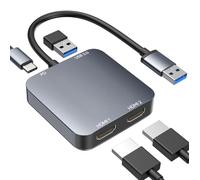 ABLEWE Adaptateur USB 3.0 vers double HDMI avec port USB 3.0, HDMI vers USB audio vidéo convertisseur graphique pour ordinateur portable, moniteur de bureau, TV, compatible avec Mac OS, Windows
