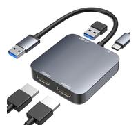 ABLEWE Adaptateur USB 3.0 vers Double HDMI avec Port USB3.0, HDMI vers USB Audio Vidéo Convertisseur Graphique pour Ordinateur Portable, Moniteur de Bureau, TV, Compatible avec Mac OS, Windows