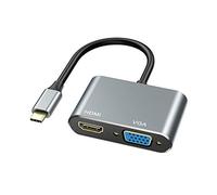 ABLEWE Adaptateur USB C vers HDMI VGA avec HDMI 4K, VGA 1080p, Adaptateur USB C 2 en 1 Hub Thunderbolt 3 vers HDMI VGA pour MacBook/MacBook Pro/Air, Chromebook Pixel, LenovoYoga et Plus