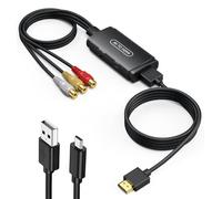 ABLEWE Convertisseur RCA vers HDMI, adaptateur AV vers HDMI, adaptateur composite vers HDMI prenant en charge 1080p, PAL/NTSC, compatible avec WII WII U/PS one PS2/PS3 STB Xbox VHS VCR Blu-Ray DVD