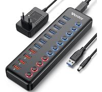 ABLEWE Hub USB avec bloc d'alimentation, hub USB actif 3.0, 36 W avec 1 port de charge intelligent et adaptateur d'alimentation 12 V/3 A