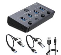 Abligogo Commutateur USB 3.0 pour ordinateur portable, PC, Mac, PS4 avec 2 câbles tressés à double tête (1,5 m), interrupteur individuel et lumière