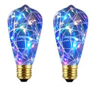 ABLIN Ampoule DEL, Lot de 2 ampoules Edison vintage, E27 220V 3W LED ampoules décoratives fil de cuivre feu d'artifice ampoule rétro étoilé ampoule pour la fête de Noël à la maison (A multicolore)