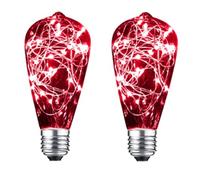 ABLIN Ampoule DEL, Lot de 2 ampoules Edison vintage, E27 220V 3W LED ampoules décoratives fil de cuivre feu d'artifice ampoule rétro étoilé ampoule pour la fête de Noël à la maison (A rouge)