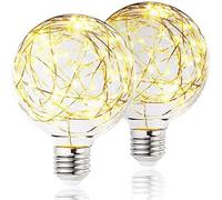 ABLIN Ampoule DEL, Lot de 2 ampoules Edison vintage, E27 220V 3W LED ampoules décoratives fil de cuivre feu d'artifice ampoule rétro étoilé ampoule pour la fête de Noël à la maison (B Chaud)