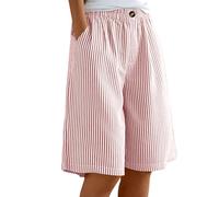 ABLYTMIAQ Short long vichy pour femme avec cordon de serrage taille élastique pantalon large avec poches uni coupe ample longueur genou bermuda d'été décontracté pour femme, Rouge 02, M