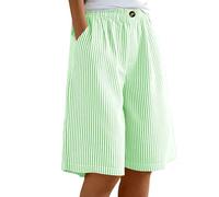 ABLYTMIAQ Short long vichy pour femme avec cordon de serrage taille élastique pantalon large avec poches uni coupe ample longueur genou bermuda d'été décontracté pour femme, vert menthe, M