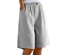 ABLYTMIAQ Short long vichy pour femme avec cordon de serrage taille élastique pantalon large avec poches uni coupe ample longueur genou bermuda d'été décontracté pour femme, Noir 02, L