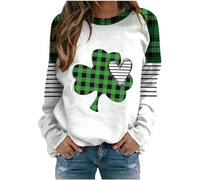 ABLYTMIAQ Sweat-shirt surdimensionné pour la Saint-Patrick pour femme, grande taille, à carreaux, cœur rayé, trèfle, haut à manches longues, haut vert pour femme, costume de la Saint-Patrick 2025,