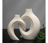 ABMLSL Lot de 2 vases en céramique de Couleur crème pour décoration d'intérieur Moderne, Finition Mate, Non émaillé, Style bohème, Centre de Table Herbe de la Pampa