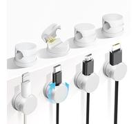 Abnii Lot de 8 supports de câbles auto-adhésifs rotatifs à 360° - Support de câble à ressort - Organisateur de câbles - Bureau pour table de chevet, câbles de charge USB - Blanc