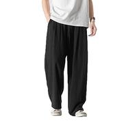 ABNMJKI Pantalons décontractés New Men Loose Cotton Linen Pants Male Casual Solid Color Trousers Wide Leg Pant (Color : Black, Size : 5XL)