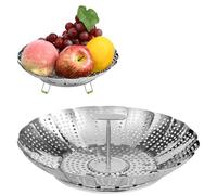 ABOHU Paniers Cuit Vapeur Inoxydable, 11'' Pliable Vegetable Steamer Pliable Panier Vapeur pour Légumes avec Manche Télescopique, pour Cuire Légumes et Aliments ou Panier de Fruits