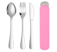 ABOHU Set de Couverts avec Étui, 3 Pièces : Fourchette, Couteau et Cuillère, Portables Ensemble de Couverts en Acier Inoxydable, Lavable au Lave-Vaisselle, pour Voyage Camping Bureau (Rose)