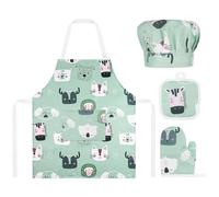 ABOHU Tablier de Cuisine Enfant avec Toque, Gants de Cuisine et Manique,Tablier de Cuisine Réglable avec Poches,Tablier Enfant Ecole Filles ou Garçons pour Cuisson Peinture Artisanat Jardinage