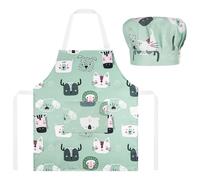 ABOHU Tablier de Cuisine Enfant avec Toque,Tablier de Cuisine Réglable avec Poches,Tablier Enfant Ecole Filles ou Garçons pour Cuisson Peinture Artisanat Jardinage