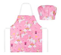 ABOHU Tablier de Cuisine Enfant avec Toque,Tablier de Cuisine Réglable avec Poches,Tablier Enfant Ecole Filles ou Garçons pour Cuisson Peinture Artisanat Jardinage