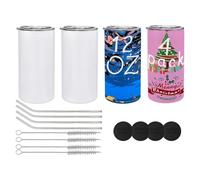 Aboiled Lot de 4 gobelets à sublimation vides en acier inoxydable avec couvercles et pailles pour bricolage, , installation facile