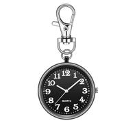 Aboiled Montre de poche à quartz à clip avec porte-clés - Unisexe - Montre numérique suspendue - Pour infirmières, médecins - Noir + noir