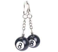 Aboiledy Lot de 2 porte-clés en forme de boule de billard - Porte-clés porte- - Noir - 8 boules - Porte-clés créatif - 25 mm - En plastique