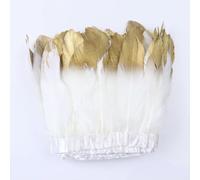 abolishr 1 Yard de Plumes d'oie trempées dans l'or, Plumes Blanches, Ruban à Franges pour décoration de Robe de mariée Artisanale, Accessoires artisanaux