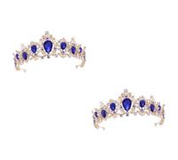 ABOOFAN 2 Pièces Couronne De Mariage Pièce De Cheveux De Mariée Diadème En Cristal Royal Couronne De Cristal Bleu Colliers De Bal Décor D'Halloween Bijoux De Chapellerie De Mariage