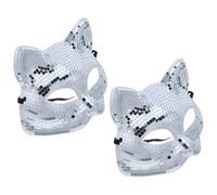 ABOOFAN 2 Pièces Masque Miroir Style Chat en Plastique Argenté, Masque Disco Intégral Couverture Complète pour Bal Masqué et Costume de Carnaval Adultes Hommes
