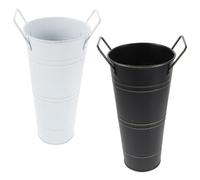 ABOOFAN 2 Pièces Vase en Fer Galvanisé Rustique 9 Pouces avec Poignée | Style Ferme Vintage, Finition Galvanisée, Léger et Stable, pour Fleurs Sèches ou Fraîches, Bureau et Salle à Manger