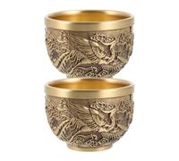 ABOOFAN 2 Tasses à Thé en Cuivre de Style Chinois Vintage Motif Dragon et Phoenix, Structure Stable, Décor Embossé, pour Dégustation la Maison