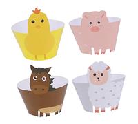 ABOOFAN 24 Pièces Emballage pour Cupcakes Emballage pour Gâteaux Anniversaire Décoration de Gâteaux Caissettes à Cupcakes Thème des Animaux Ferme