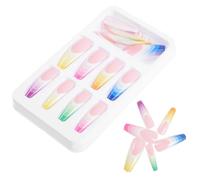ABOOFAN 24 pièces Faux Ongles Super Longs Dégradé Arc-en-ciel à Presser Couverture Complète Forme Cercueil pour Filles et Femmes Nail Art DIY Facile