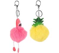 ABOOFAN 2pièces Porte-clés Peluche Fluffy Flamingo Et Ananas Décoration Suspendue Adorable Pour Clés Et Accessoire Mignon Et Pratique