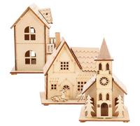 ABOOFAN 3 Pièces Décoration Lumineuse de Noël en Bois, Mini Maison Chalet | Atmosphère Festive et Éclairage Doux, Structure Soignée, pour Fête de Noël et Boutique, Pile Bouton