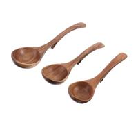 ABOOFAN 3 Pièces Wooden Ladle Set With Hook Long Handle Kitchen Wooden Utensils For Serving Stirring Cooking Natural Wood Soup Spoon For Home And Outdoor Use