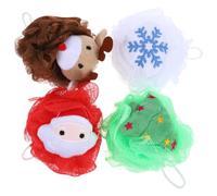 ABOOFAN 4 Pièces Loofah de Bain de Noël Père Noël Exfoliant, Mousse Riche | Wadding et Pe, Style Créatif, Nettoyage Profond et Massage, pour Anniversaire et Noël