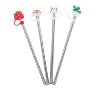ABOOFAN 4 pièces Pailles Inox Réutilisables avec Bouchons Silicone Colorés Résistantes Chaleur Compatibles Tasses Café Thé Jus pour Maison Bureau Voyage