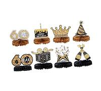 ABOOFAN 8 Pièces Décorations Anniversaire Thème Noir et Or Lot Forme de Nid Abeille pour Fête de Accessoires pour Aménager Votre Table et Créer Une Festive