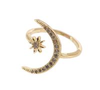 ABOOFAN Bague Ouverte Étoile Croissant de Lune pour Femmes et Filles Bague Créative Ajustable Mariage Fiançailles Accessoire Élégant pour Différentes Occasions