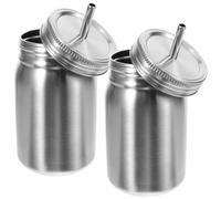 ABOOFAN Bocal Mason 2 Pièces 700ml en Acier Inoxydable | Argenté, Double Paroi, Poignée Intégrée, pour Boissons Froides, Thé, Bureau à Domicile