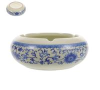 ABOOFAN Cendrier Créatif Rond en Céramique Porcelaine Bleu Style Vintage | Surface Lisse, Section Dédiée aux Mégots, Usage Patio Extérieur, Format Compact et Portable