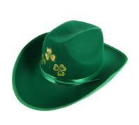 ABOOFAN Chapeau de Cowboy Vert Saint Patrick Style Ouest Classique | Feutre Non Tissé Léger, Motif Trèfle Pressé à Chaud, pour Défilés et Sorties Festives