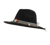 ABOOFAN Chapeau de Jazz Rétro en Feutre et Laine, Noir, Style Ethnique, Bord Large, Confortable, Taille M 56-58cm, pour Hommes et Femmes