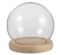 ABOOFAN Cloche Verre Rond Transparent avec Socle Bois Dome De Protection pour Fleurs Eternelles Et Figurines Argile Vitre Exposition Et Propre Décoration De Bureau Et Maison