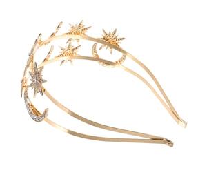 ABOOFAN Couronne Déesse Double Couche Alliage Serre-tête Étoiles et Lune Strass Accessoire Royal pour Femmes Fête et Mariage