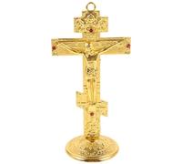 ABOOFAN Crucifix De Table En Métal Doré Vintage Avec Base Croix Religieuse Debout Croix D'autel De Jésus-Christ Pour Jérusalem Maison Église Décoration Catholique