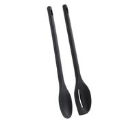 ABOOFAN Cuillères à Mélanger Cuisine en Silicone Résistantes la Chaleur Lot de 2 Set de Pièces Grosse Cuillère Pleine Noire Ustensiles Multifonctions Pratiques pour Maison et Réutilisable
